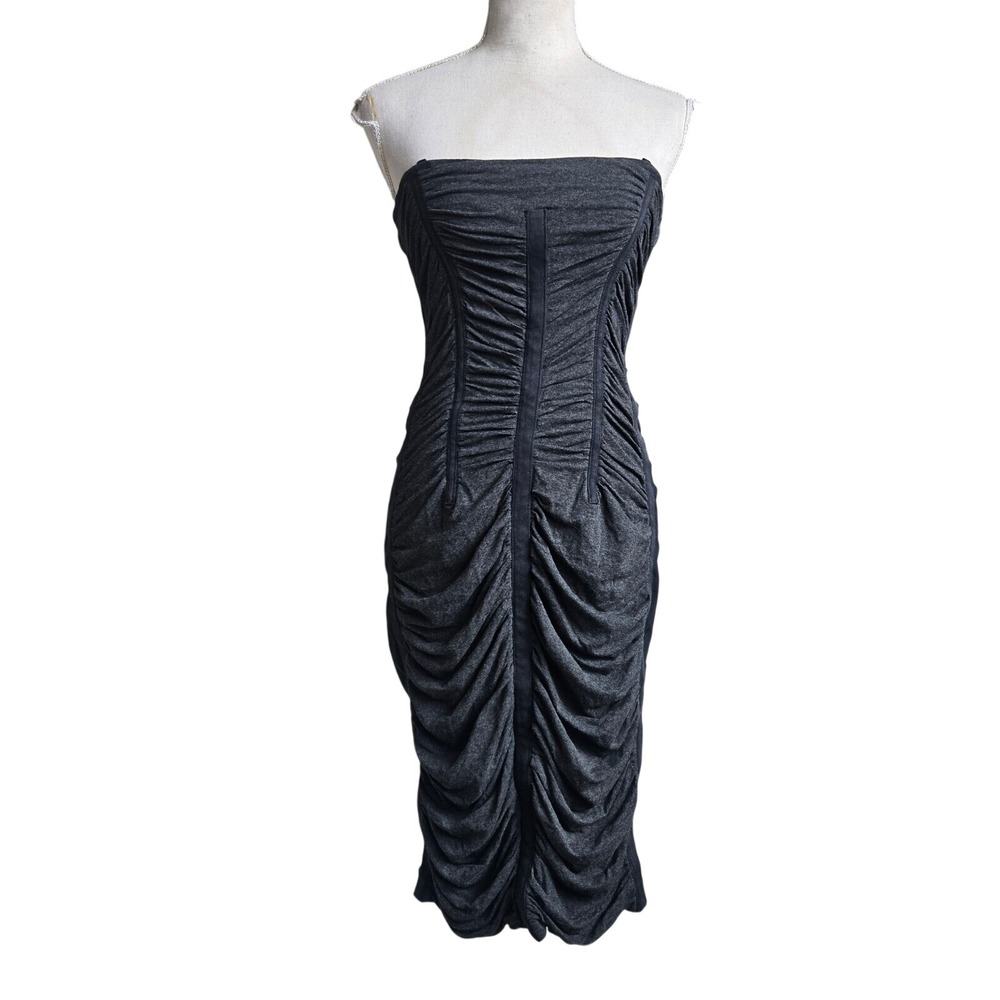 Dolce Gabbana Size 4 Women's Bodycon Corseted Ribbed Mini Strapless Dress